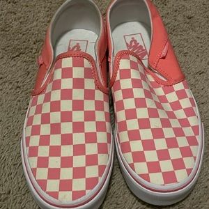 Vans Pink and Off White Checkerboard Slip-Ons